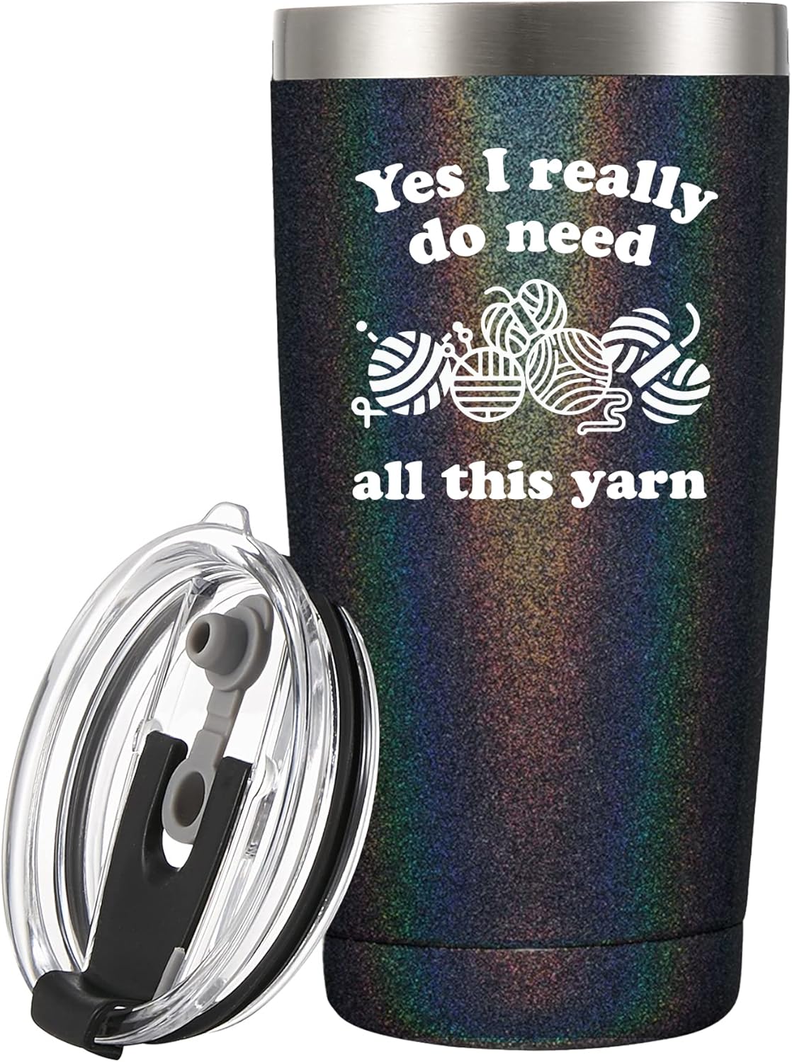 Panvola Yes I Really Do Need All This Yarn Tumbler Crochet Gifts For Crocheters Knitters Grandma from Granddaughter Daughter Son Mothers Day Abuela Vacuum Insulated Travel Mug (Black Glitter, 20 oz)