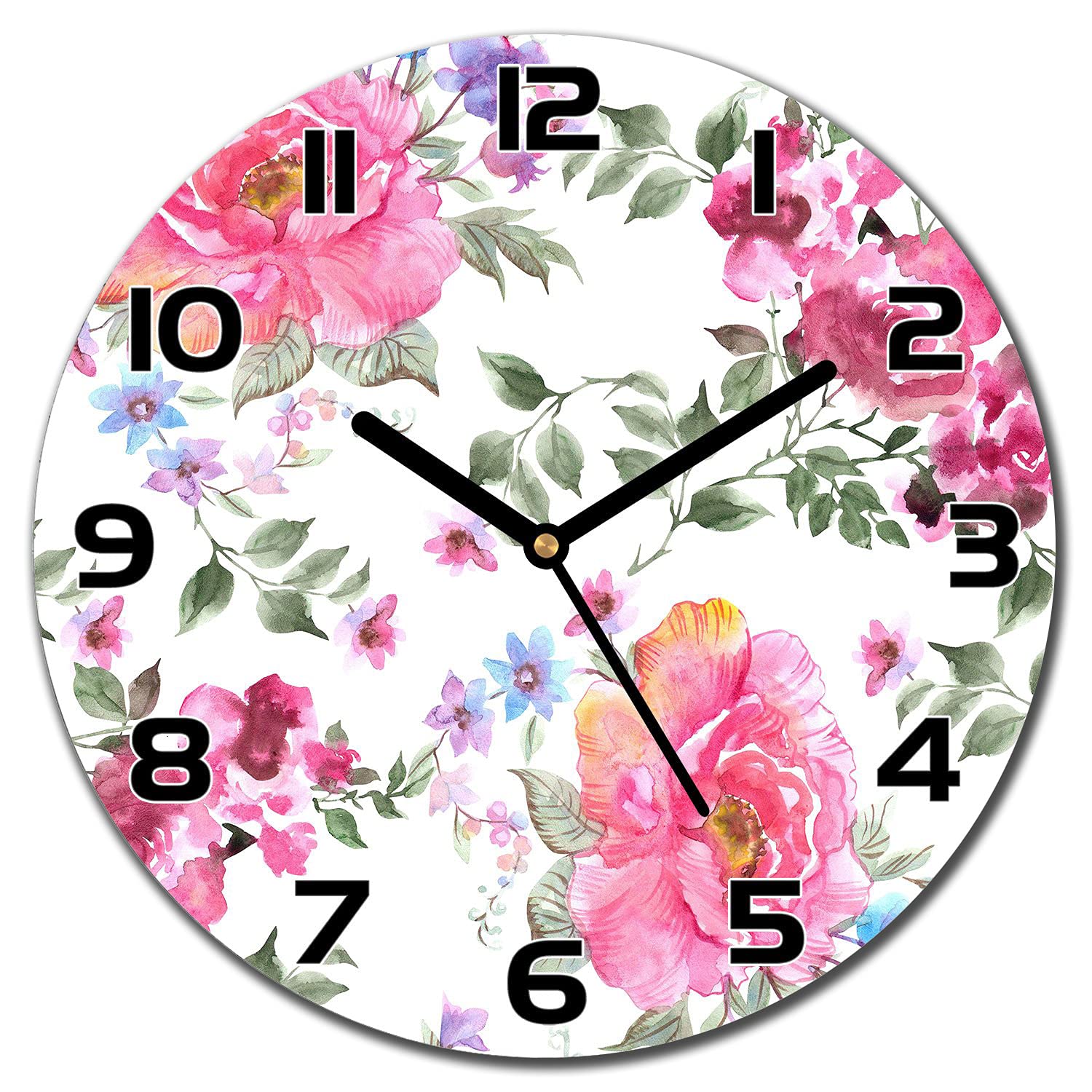 Horloge en Verre Sécurité Coloray Fleurs Romantiques Roses - Décoration Murale Haut de Gamme 30cm