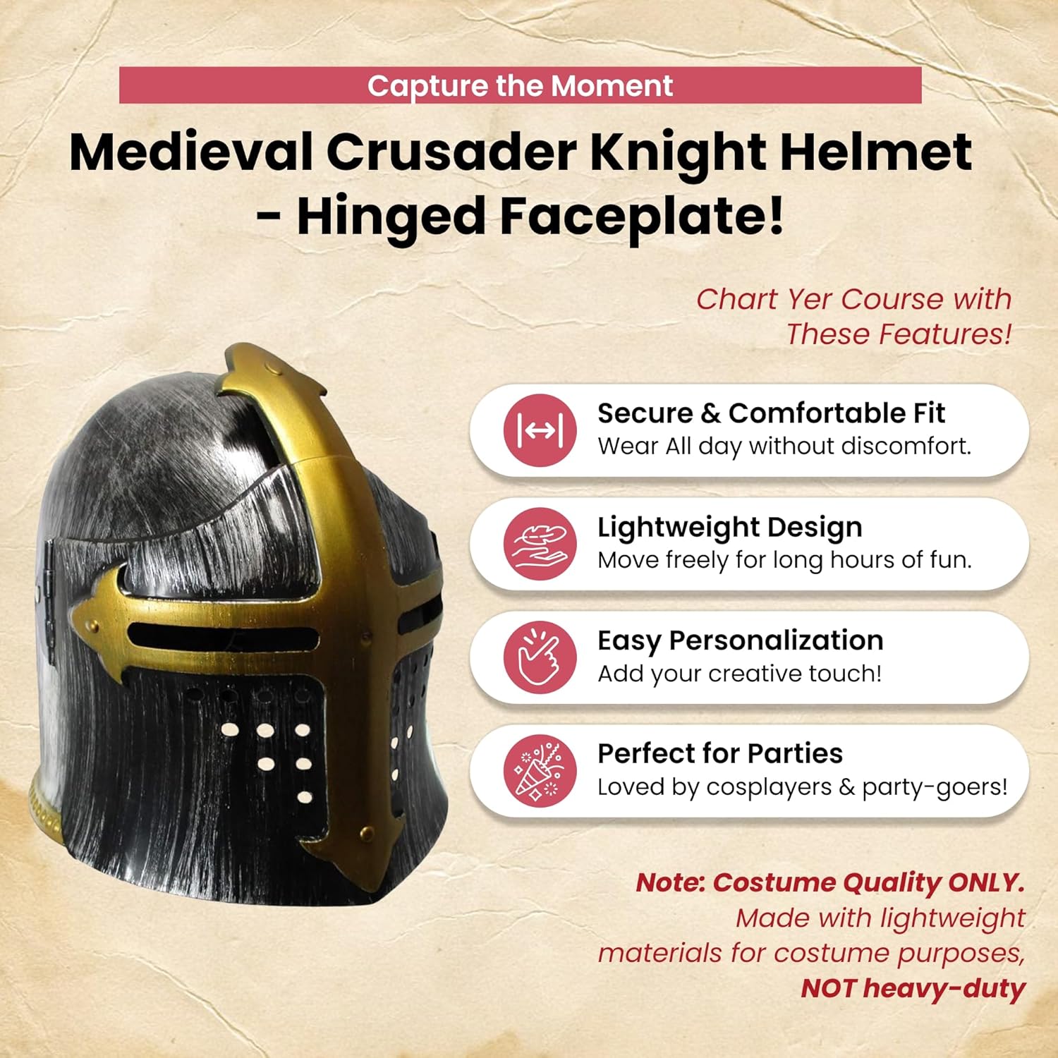 Nicky Bigs Novelties Morph Templar Knight Helmet Adults Medieval Crusader Costume Flip-Up Face Mask Halloween Cosplay