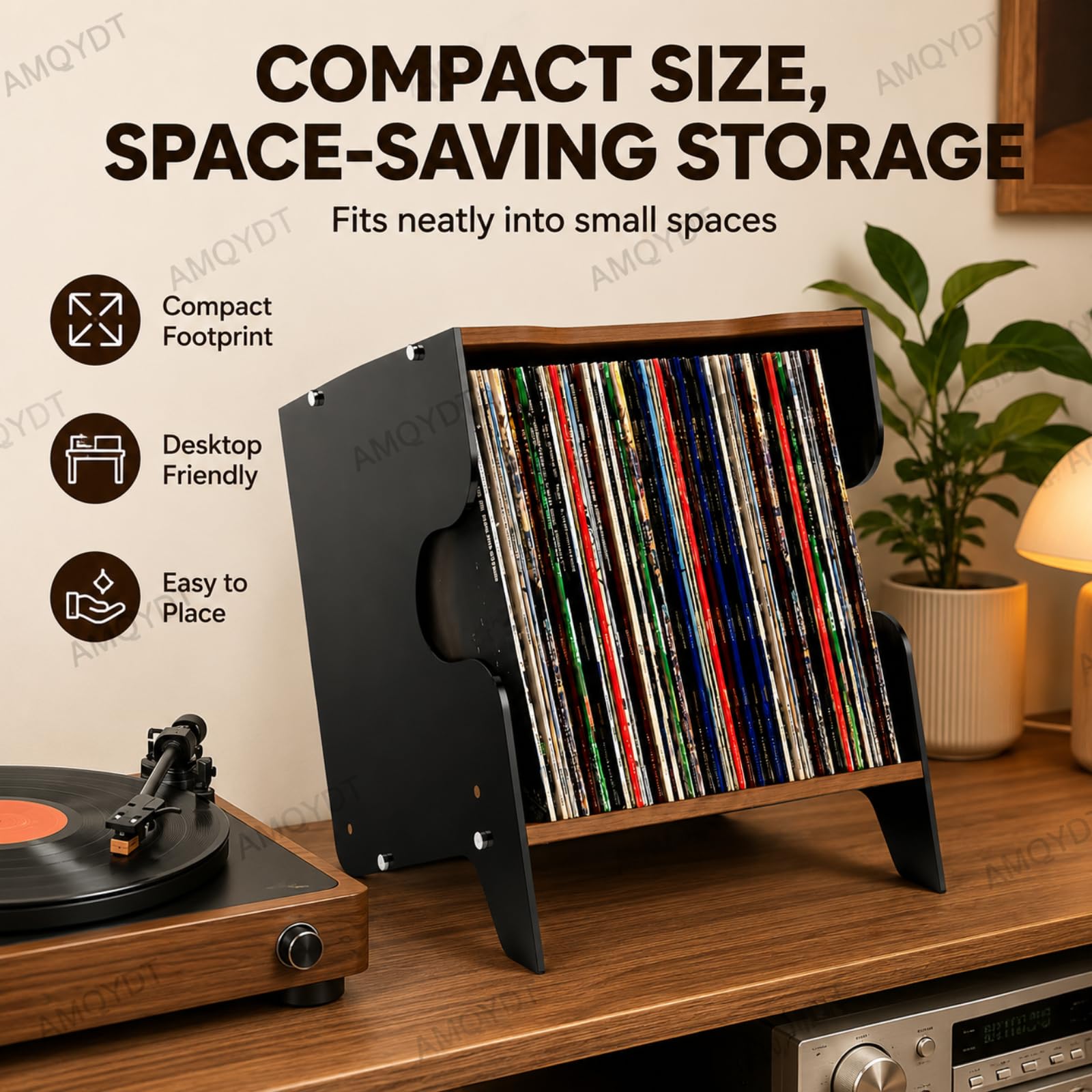 Porta Dvd E Cd Da Scrivania, Stile Retrò In Noce Nero Con Frontale Aperto A Forma Di C, Può Contenere Fino A 33 Album Da 12 Pollici Per La Casa