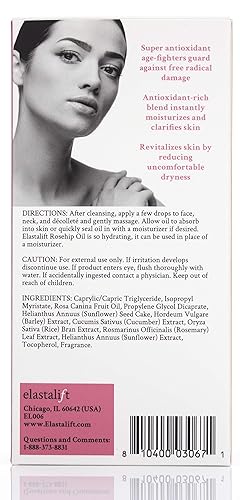 Miniatura 5 de Elastalift Aceite de rosa mosqueta para la cara con vitamina C y pepino. El aceite facial puro de rosa mosqueta ayuda con arrugas, cicatrices y