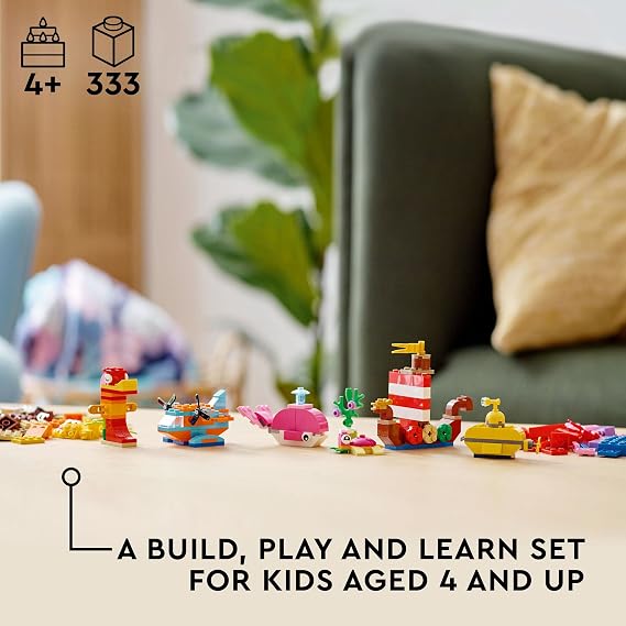 LEGO Classic Creative Ocean Entertainment Creative Toy Making Set with 6 Buildable Toys for Kids Ages 11018-4 and Over (333 Pieces)