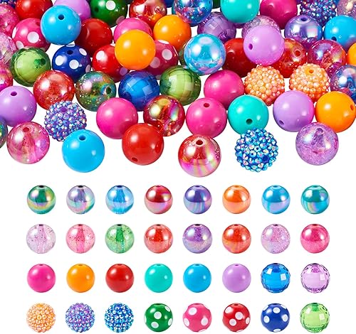 Cheriswelry Juego de 82 cuentas de goma de mascar gruesas de acrílico de 0.78 pulgadas con cuentas de color AB, cuentas espaciadoras de diamantes de