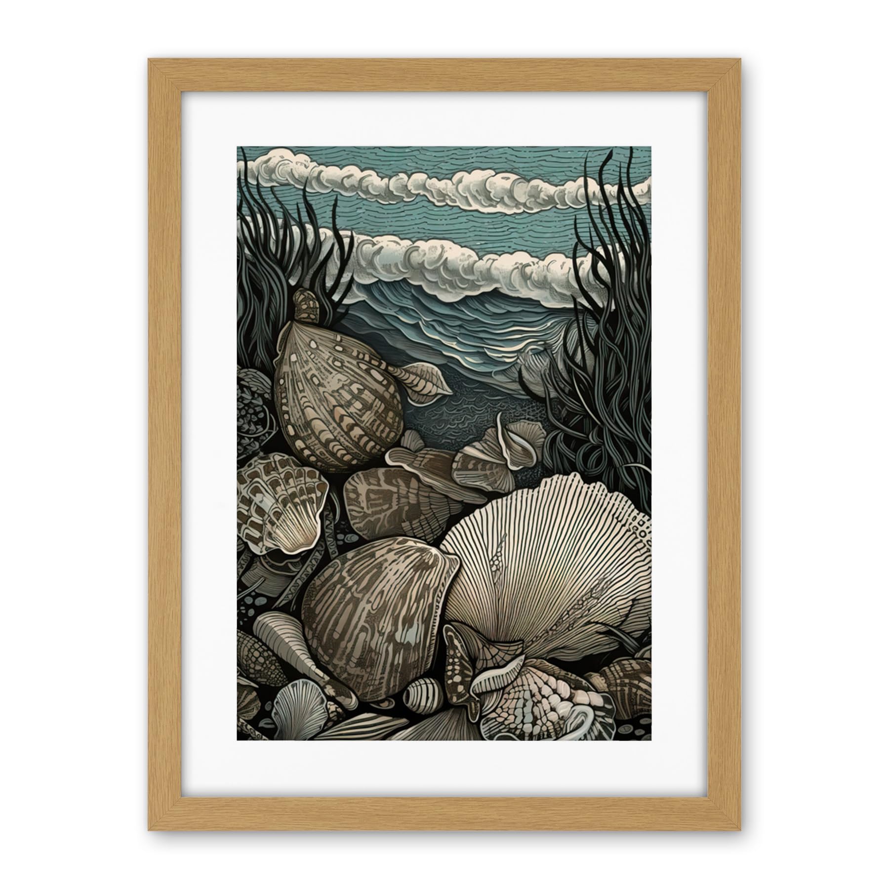 Artery8 Seashells by the Shore Modern Coastal Illustration Artwork Framed Wall Art Print 18X24 Inch