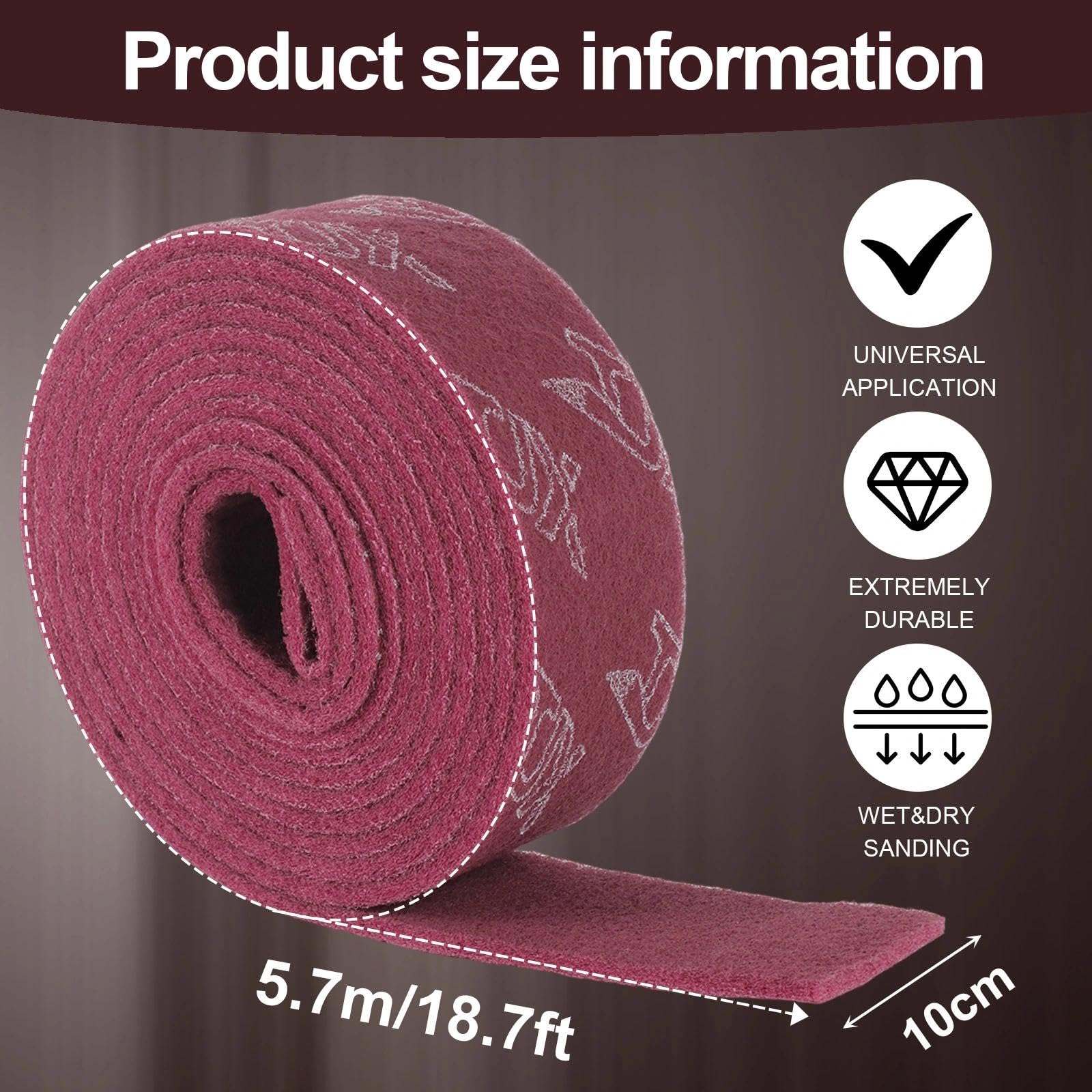 Rouleau Abrasif Papier et Non-tissé Abrasif 5,7m x 100mm Grain 320-400 pour Acier Inoxydable, Bois, Métal, Ponçage Longue Durée