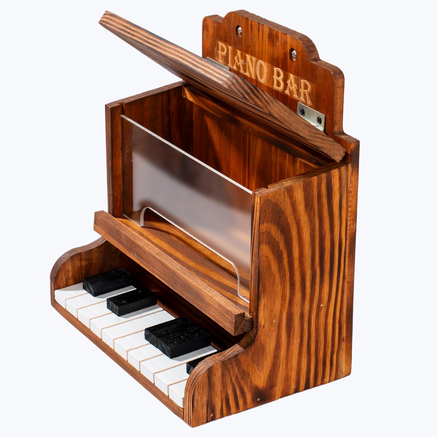 MIXUMON Wooden Squirrel Feeders Outdoor – Piano Bar Squirrel Feeder with Piano-Key Perch, Seed & Nut Feeder for Outdoor Garden, Weather-Resistant Wooden Squirrel Feeding Station