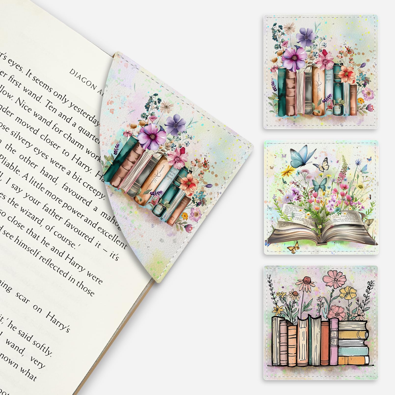 Icycay Floral Book Corner - Cute Leather Bookmarks, 3 Pcs Reading Page Markers - Gifts for Women, Men, Students and Teachers