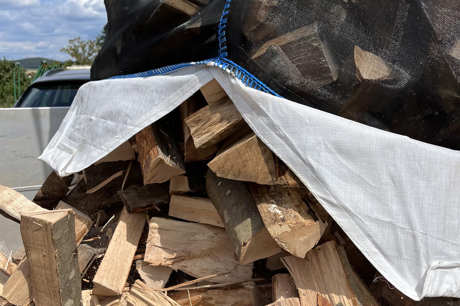 DM, Pellicola in Legno Big Bag 100 x 100 x 160 cm, 1 Pezzo, SWL 1.000 kg, Robusto Bag Con Rete e Fondo Stellato, Pack per Legna da Ardere, Stabile e Riutilizzabile