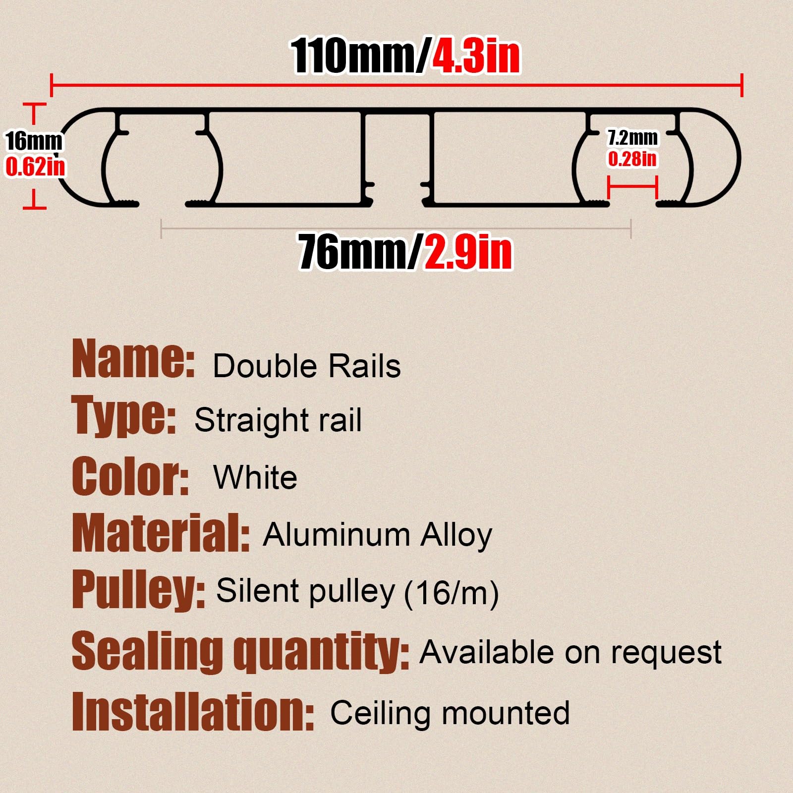 Rail de Rideau Double à 2 Couches, Fixation au Plafond, avec matériel de Montage Inclus, Tringle à Rideaux de 1,5 m (4,92 pi) pour Rideaux et voilages