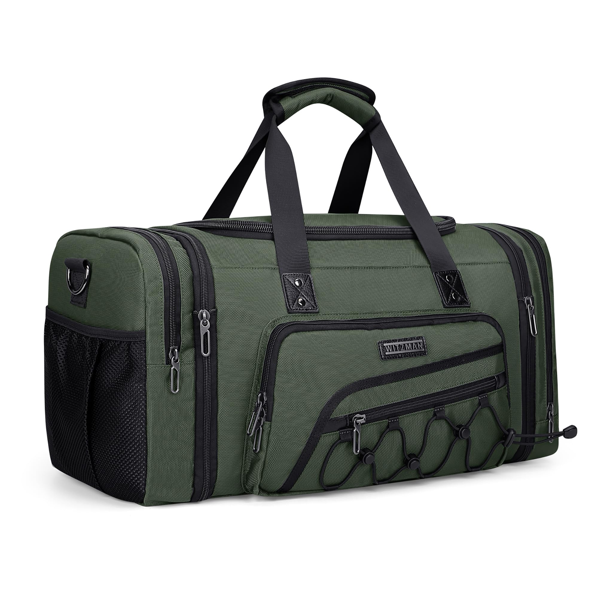 WITZMAN Duffle Bag for Men Nylon Large Expandable 50L Gym Carry on Overnight Bags with Shoe Compartment（B695 Army Green）-picture-26