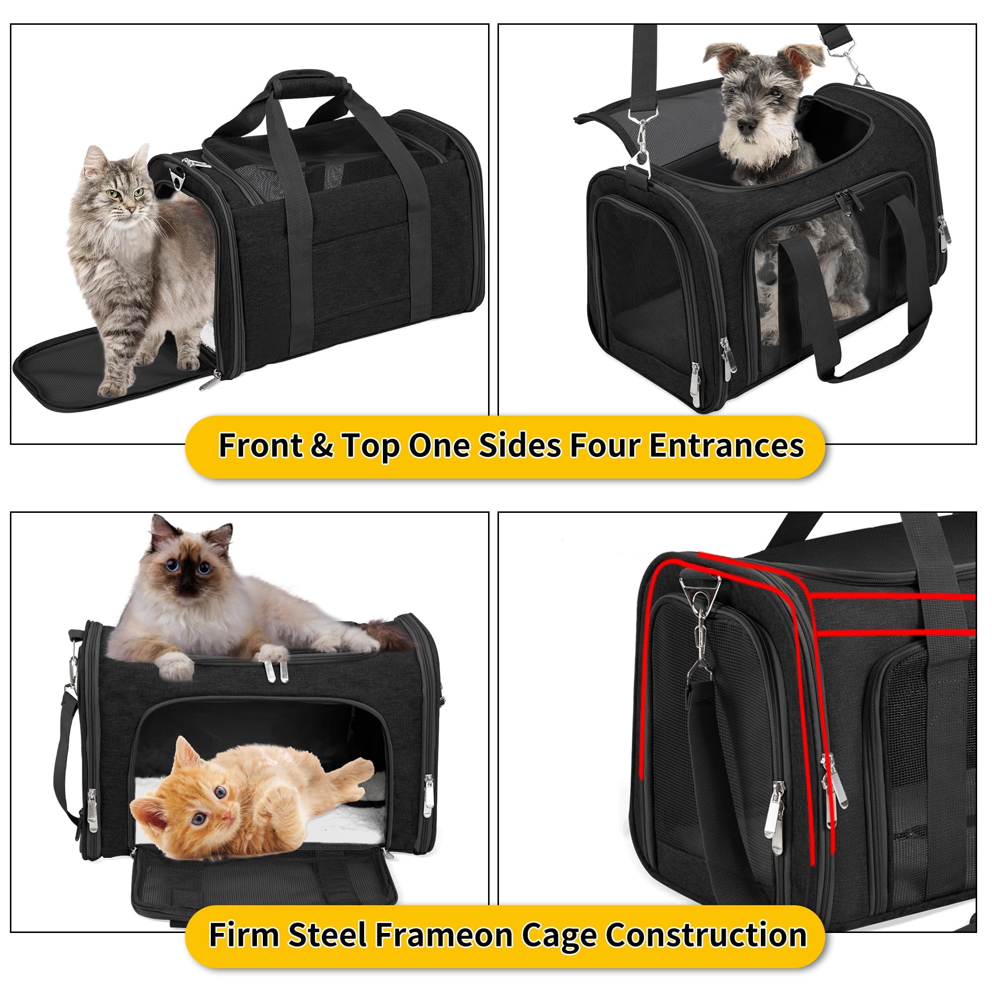 Soft Sided Cat/Pet/Dog Carrier Bag,Portable Foldable Pets Travel Carriers For Cats/Dogs With Shoulder Strap & Removable Mat,Durable Puppy Basket of 16 lbs Airline Approved - Image 4