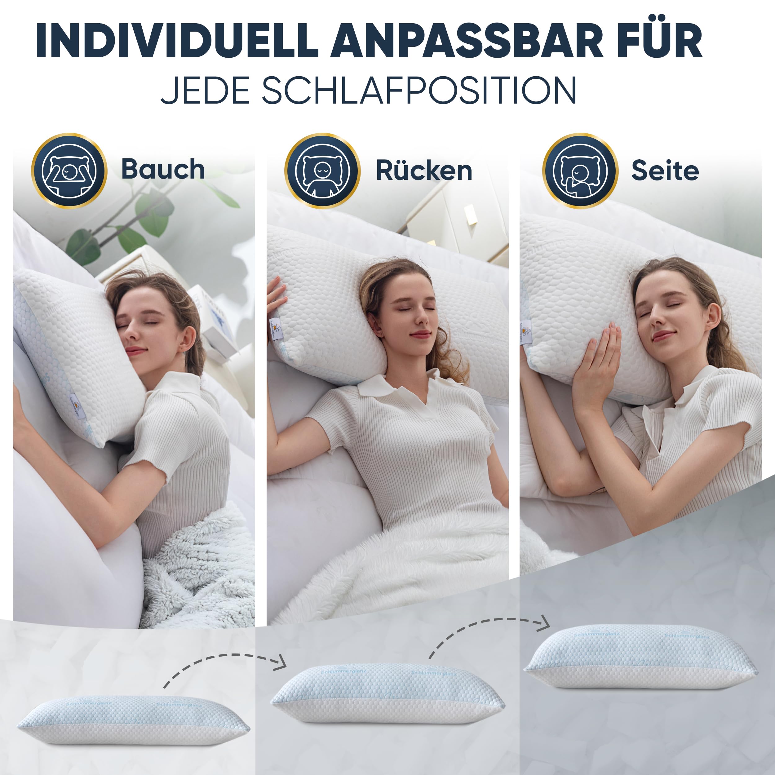Memory Foam Nackenkissen 40x80 höhenverstellbar Ergonomisches orthopädisches Kopfkissen für Rücken und Seitenschläfer Anti Schnarch