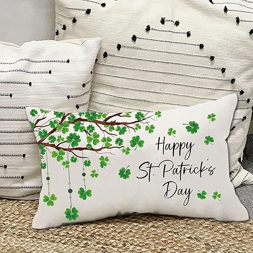 Miniatura 6 de Fundas de almohada del Día de San Patricio de 12 x 20 pulgadas, diseño de árbol de trébol irlandés rústico irlandés, fundas de almohada decorativas