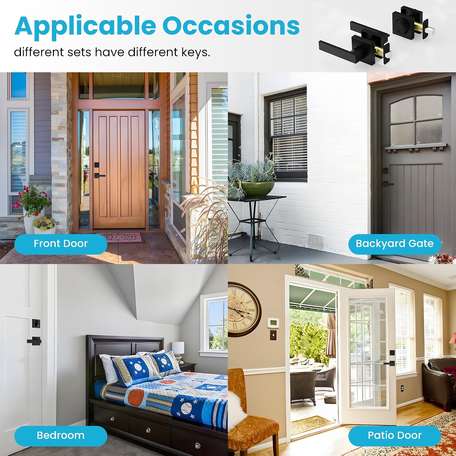 Estmoon Exterior Door Handle and Deadbolt Set, Passage Door Lever and Single Cylinder Deadbolt Lock Modern Square Entry Door Lock Set Flat Black Handleset for Entrance, Front, Office Doors, 1 Pack