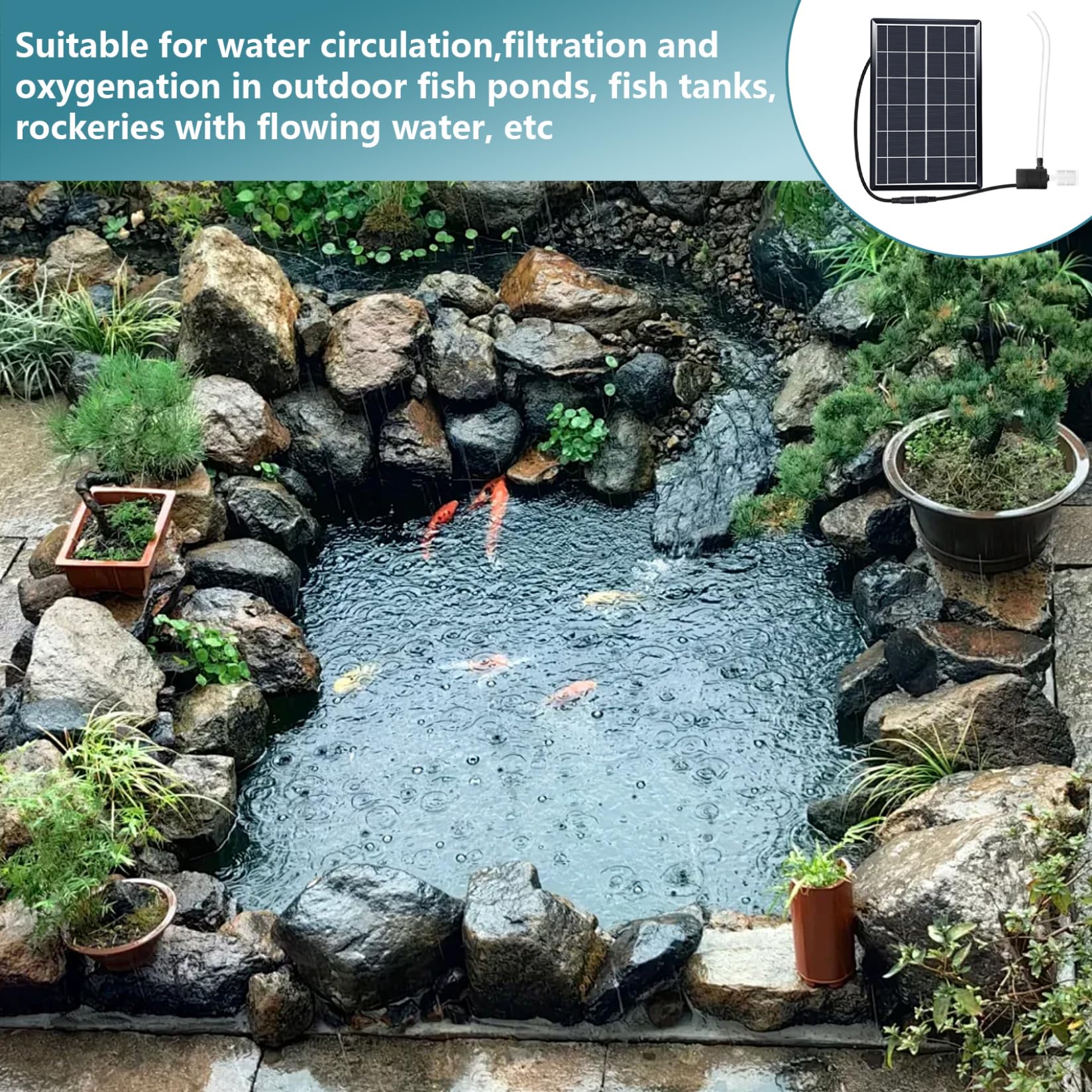 Bombas de fuente, bomba de agua solar de 12 V con panel solar, bomba de agua para circulación, filtración y aireación de estanques, kit de fuente sumergible para jardín, baño de pájaros, característi