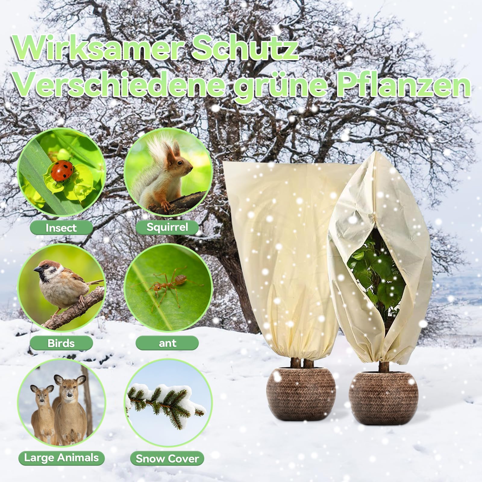 GARDENIX Protezione Invernale per Piante, 120 x 180 cm, 50 g/m², Protezione Invernale per Piante in Vaso, Protezione antigelo, con Chiusura Lampo e Coulisse, Resistente agli Strappi, per Piante in