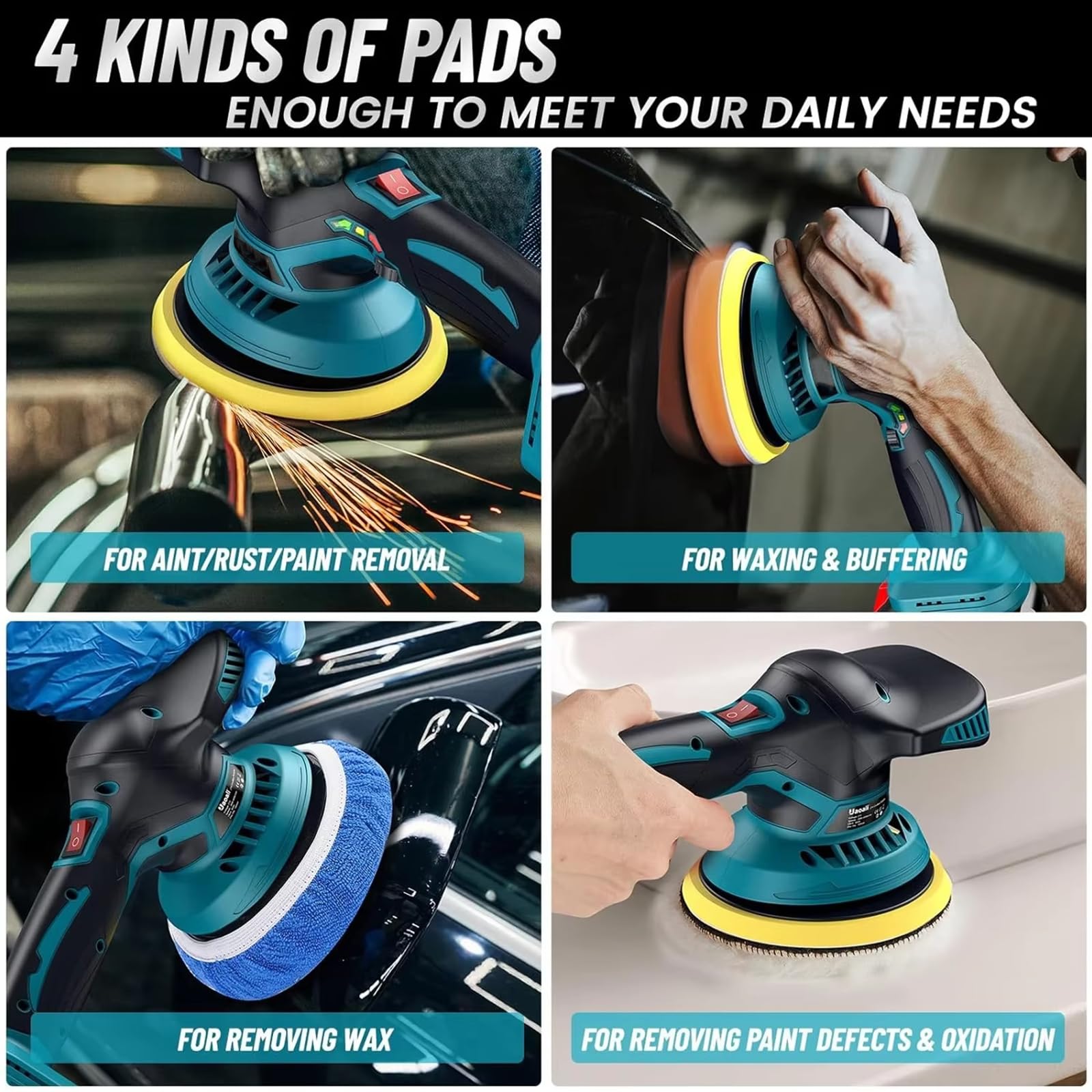 Pulidora de coche para detalles de coche, kit de máquina pulidora profesional de 6 pulgadas, 6 velocidades variables 2500-7000 RPM con placa de pulido de 6 pulgadas, enceradora pulidora inalámbr