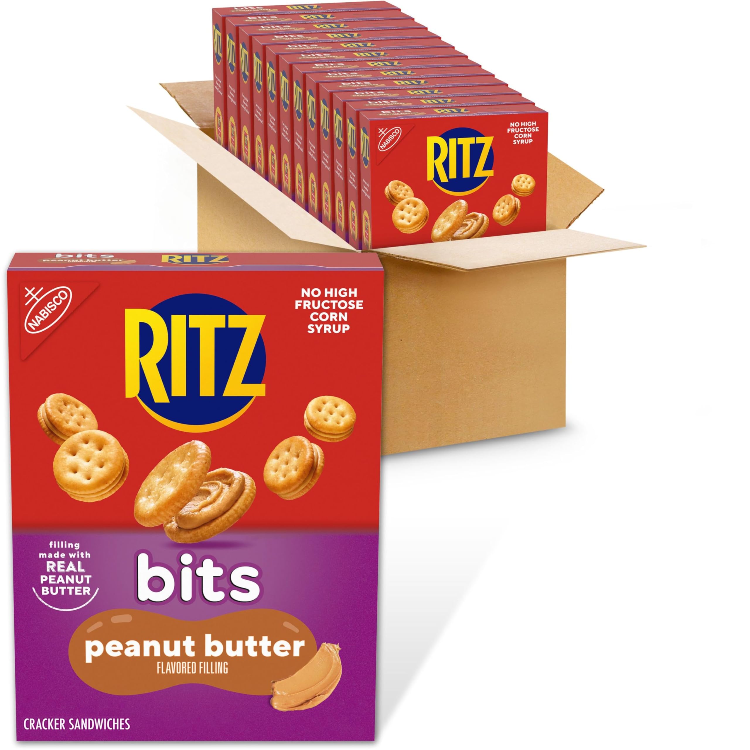 RITZ Bits Peanut Butter Sandwich Crackers, 8.8 oz Pack of 12