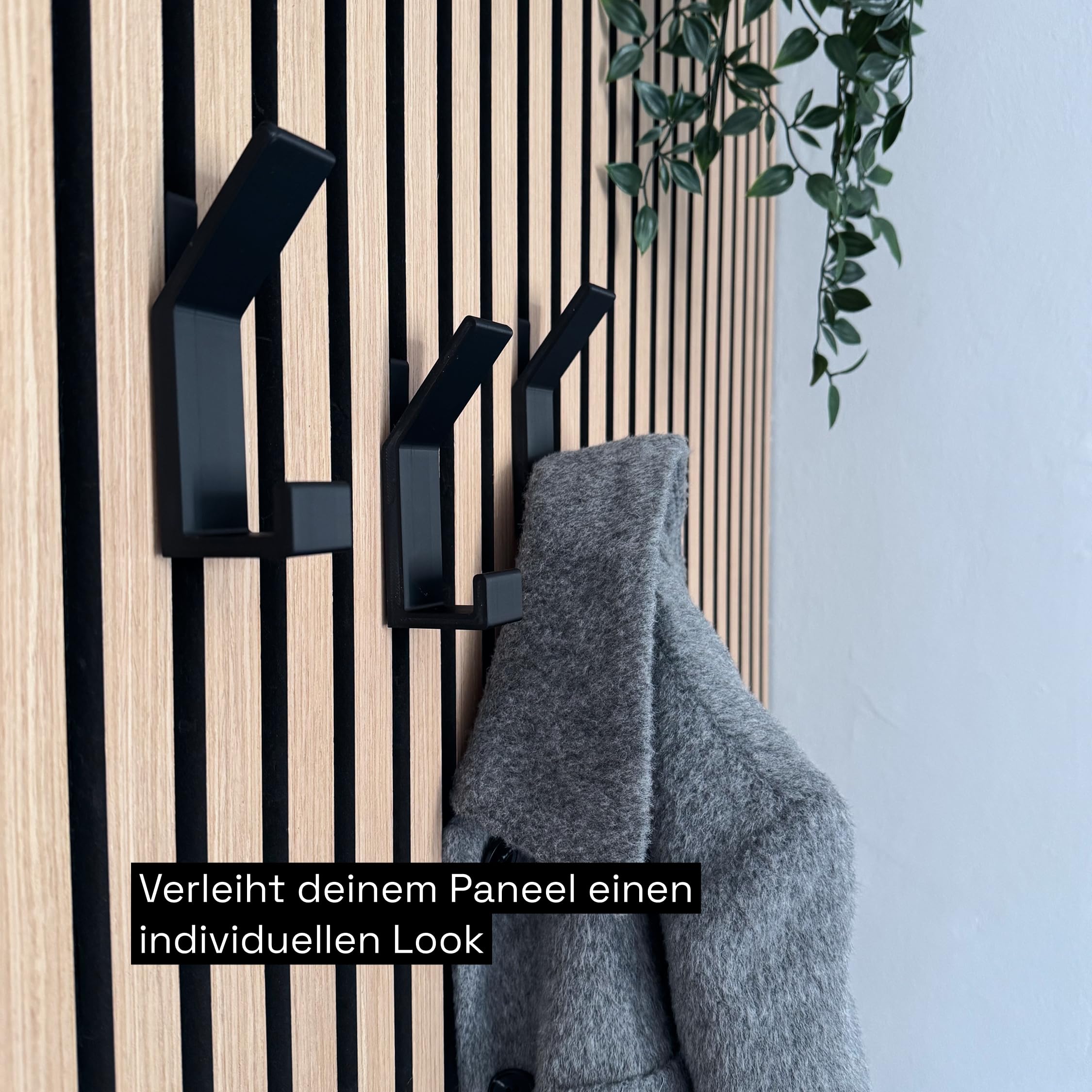 Generisch Garderobenhaken für Akustikpaneele ohne bohren [WIDE] - Mit Click System - schnelle Montage - jederzeit umpositionierbar - DIY - Garderobe - Akustikpaneel Zubehör (6)