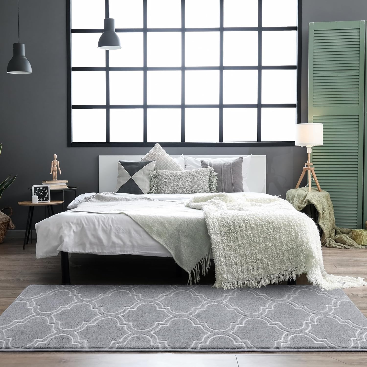 Chicrug Shag Geometric Modern Runner Rug for Bedroom, 2x6 Feet Memory Foam Indoor Hallway Runner Carpet, Fluffy Rug for Living Room Bedside Room Decor for Family, Grey/White - Image 4