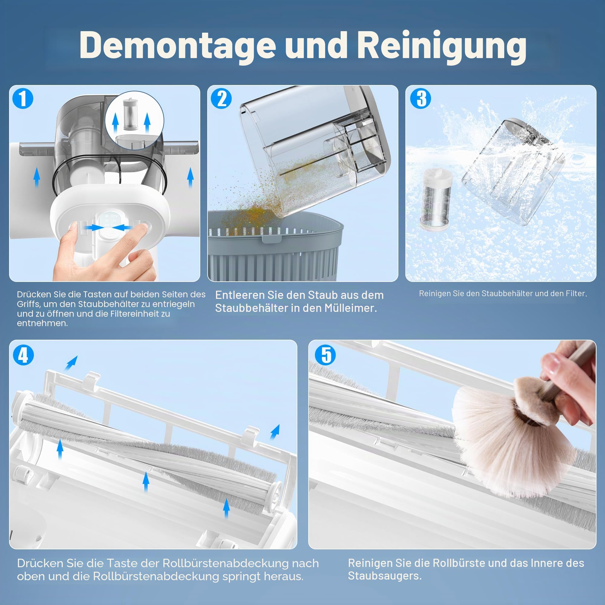 Milbensauger für Matratzen - 15KPa Milbenstaubsauger mit UV Licht 60℃ Heißluftfunktion HEPA-Filter Ultraschall Matratzensauger für Bett, Sofa, Allergiker