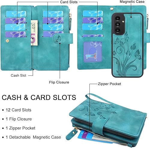 Miniatura 2 de Lacass Funda compatible con Samsung Galaxy A13 4G LET 5G 12 ranuras para tarjetas Soporte para tarjetas de identificación, bolsillo con cremallera,