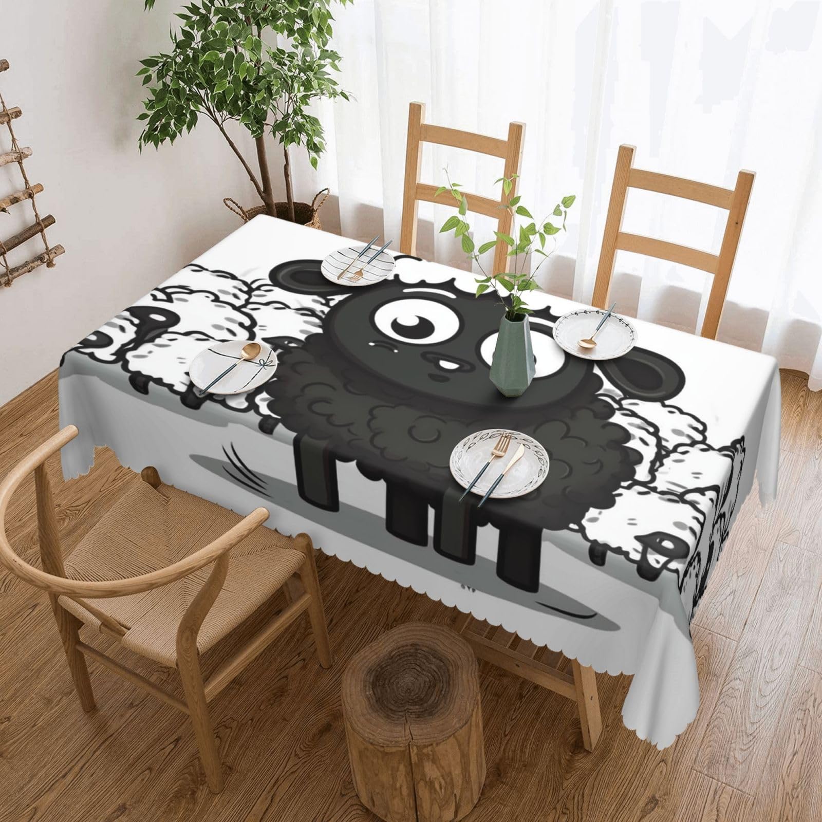 FodPand Cartoon Black White Sheep Tablecloths for Rectangle Tables 54 x 72 Inch - Reusable Washable Dining Table Clothes - Stain and Wrinkle Resistant Decorative Fabric Table Cover for Wedding
