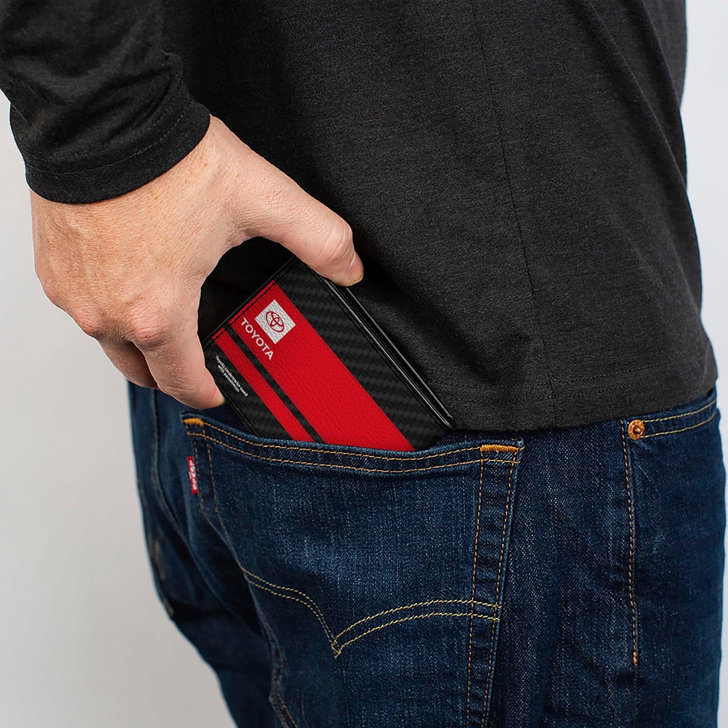 Buckle-Down Toyota Wallet, Bifold, Toyota TRD Logos Stripe Black Red Black White, Vegan Leather