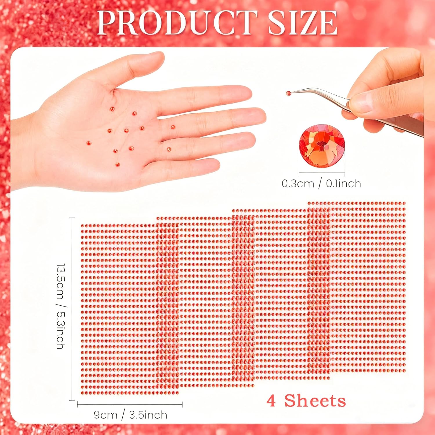 EORTA 3000 Pcs/4 Sheets 0.11 inch/3 MM Self Adhesive Rhinestone Stickers Glitter Crystal Artificial Gem Sticker Bling Craft Jewel Charm for Phone/Car Decor, Nail, Makeup, Carnival, Embellishments, Red - Image 3