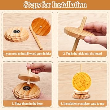 Juexica 2 Pcs Wood Yarn Holder with 12 Bamboo Crochet Hooks,Wood Color