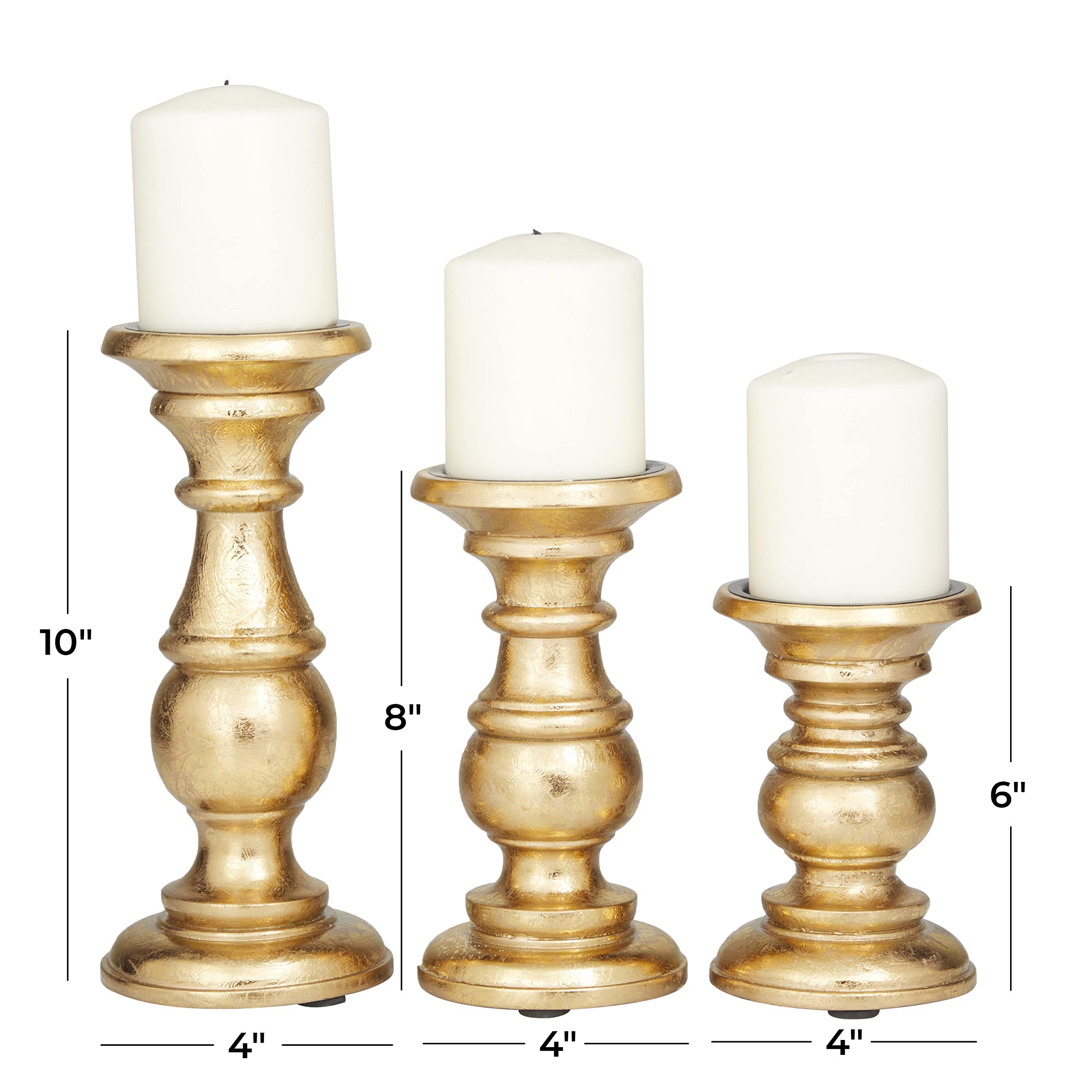 Deco 79 Keramik-Kerzenhalter Set, 3-teilig – Silber, Strukturiert, 48,3 Cm, 38,1 Cm, 30,5 Cm