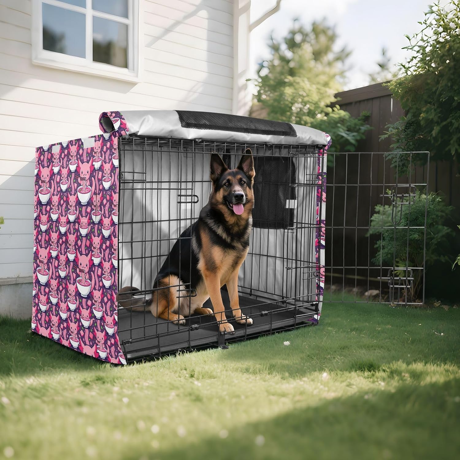Funny Axolotl Red Pink Dog Cage Covers Pet Kennel Cover with Roller Shades 48 Inch