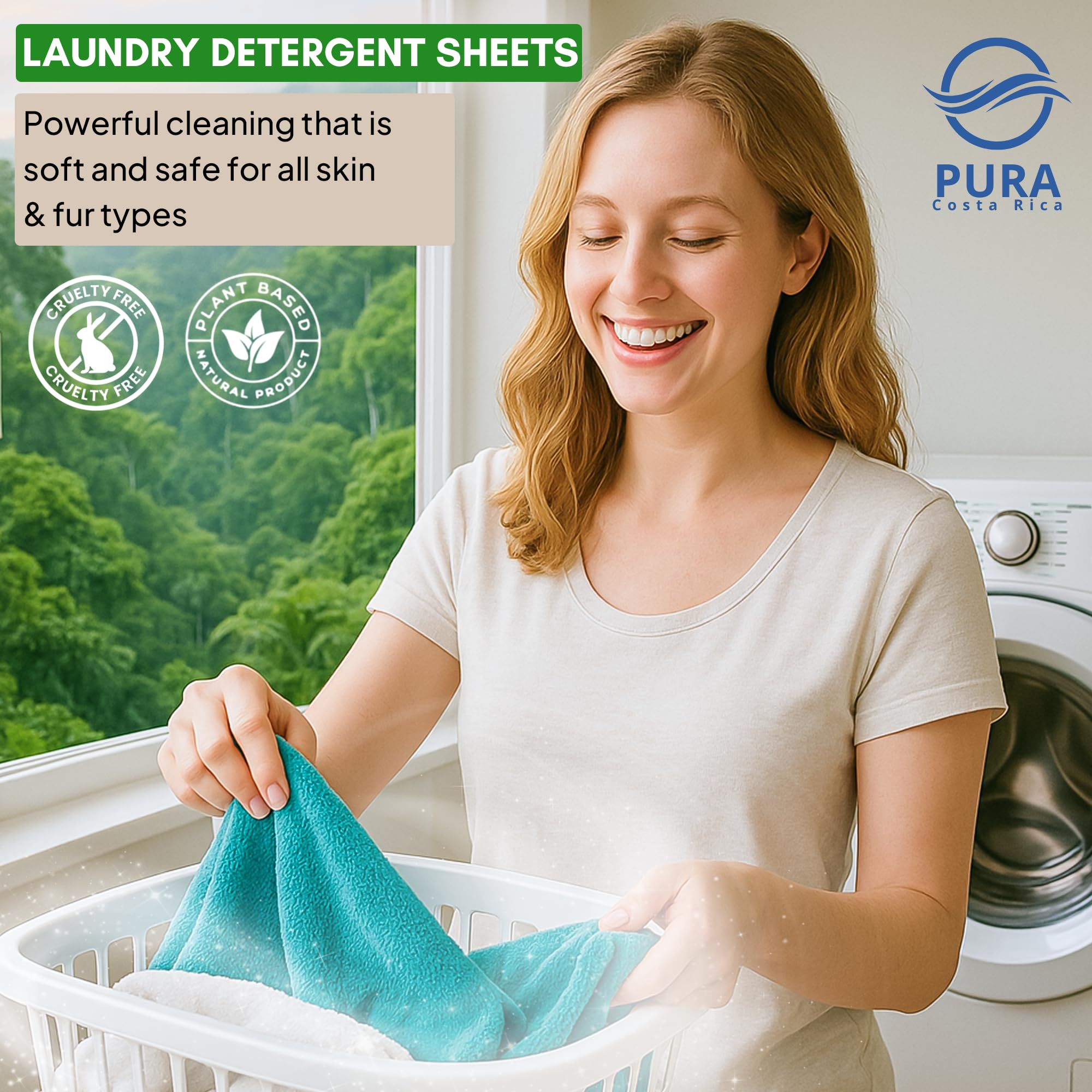 Hojas de detergente para ropa – 32 hojas (64 cargas) – Apto para viajes – Hipoalergénico – Detergente para ropa no tóxico – Ecológico – Sin plástico – Aroma de niebla de montaña – Para pieles