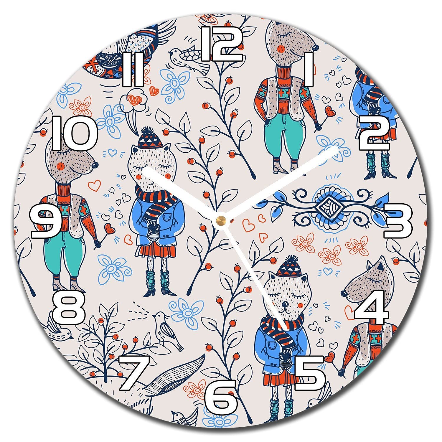 Horloge en verre murale 30 cm cuisine salon aiguilles blanches dessin animé cerf