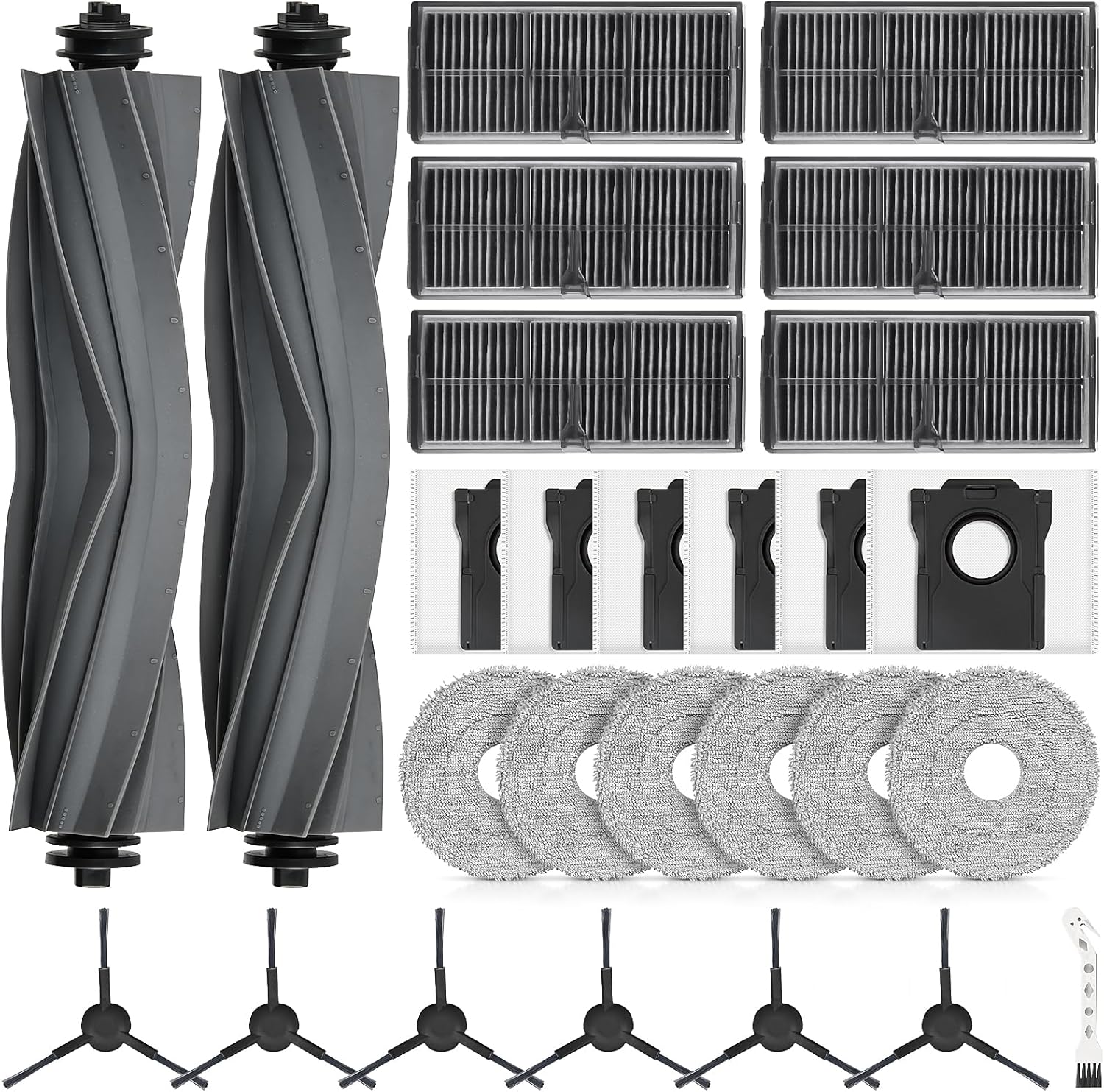 27 Stück Zubehör für Dreame L10s Ultra Gen 2 / L10s Pro Ultra Heat / X30 Ultra / L40 AE/Mova E30 Ultra Saugroboter | 2 Hauptbürste, 6 Staubbeutel, 6 Filter, 6 Seitenbürsten, 6 Wischpads