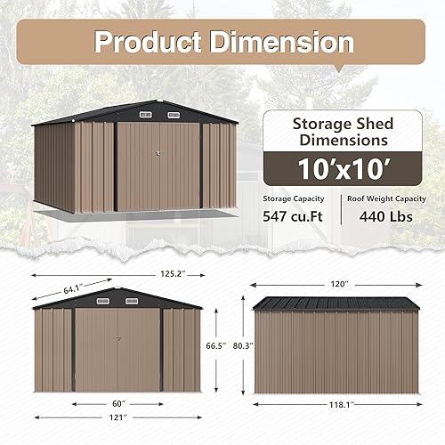 Miniatura 7 de Homall Cobertizo de almacenamiento para exteriores, cobertizos de jardín de metal de 10 x 10 pies y casa de almacenamiento al aire libre con puerta