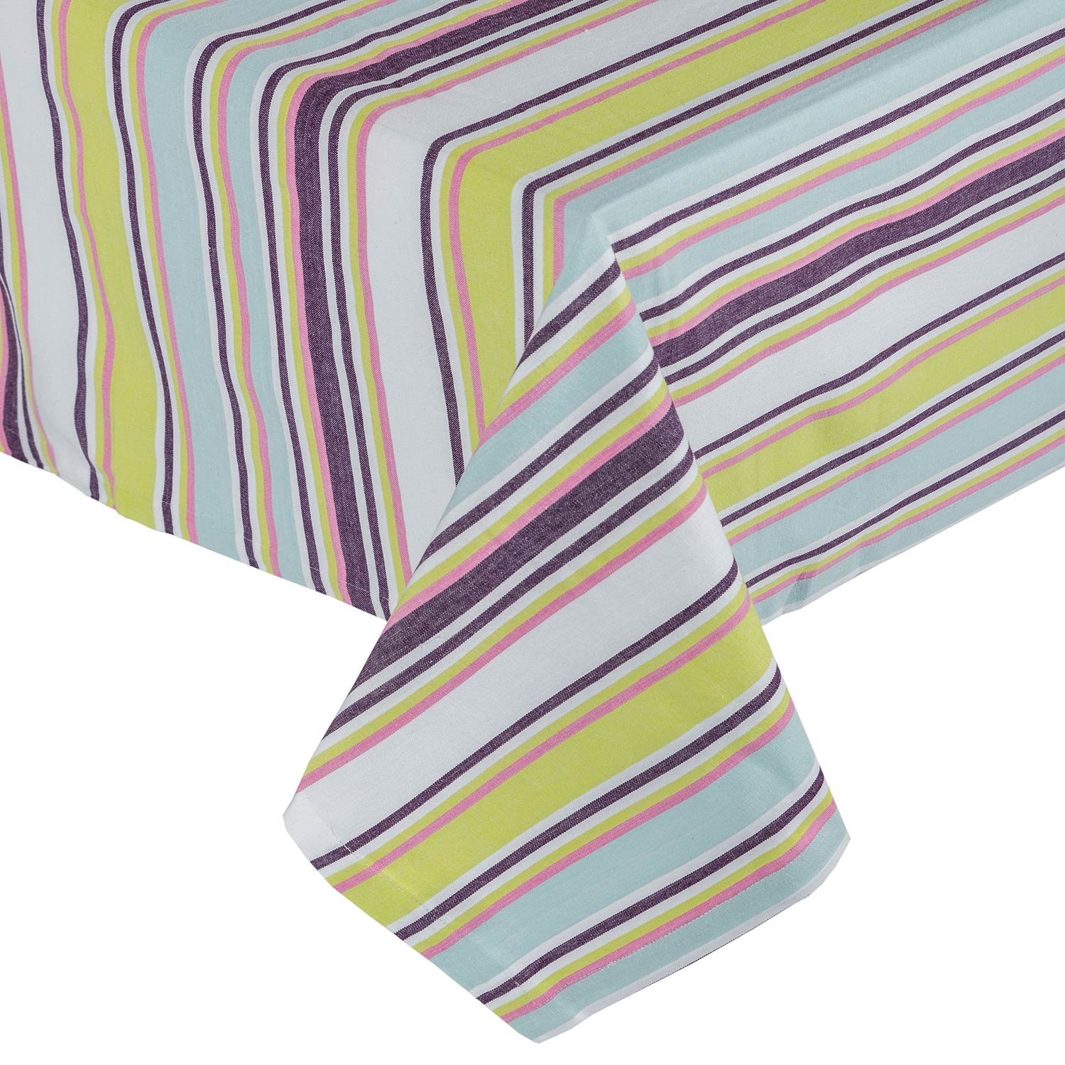 Homescapes Unisex Green Striped Cotton Tablecloth, 137Cm X 228Cm In