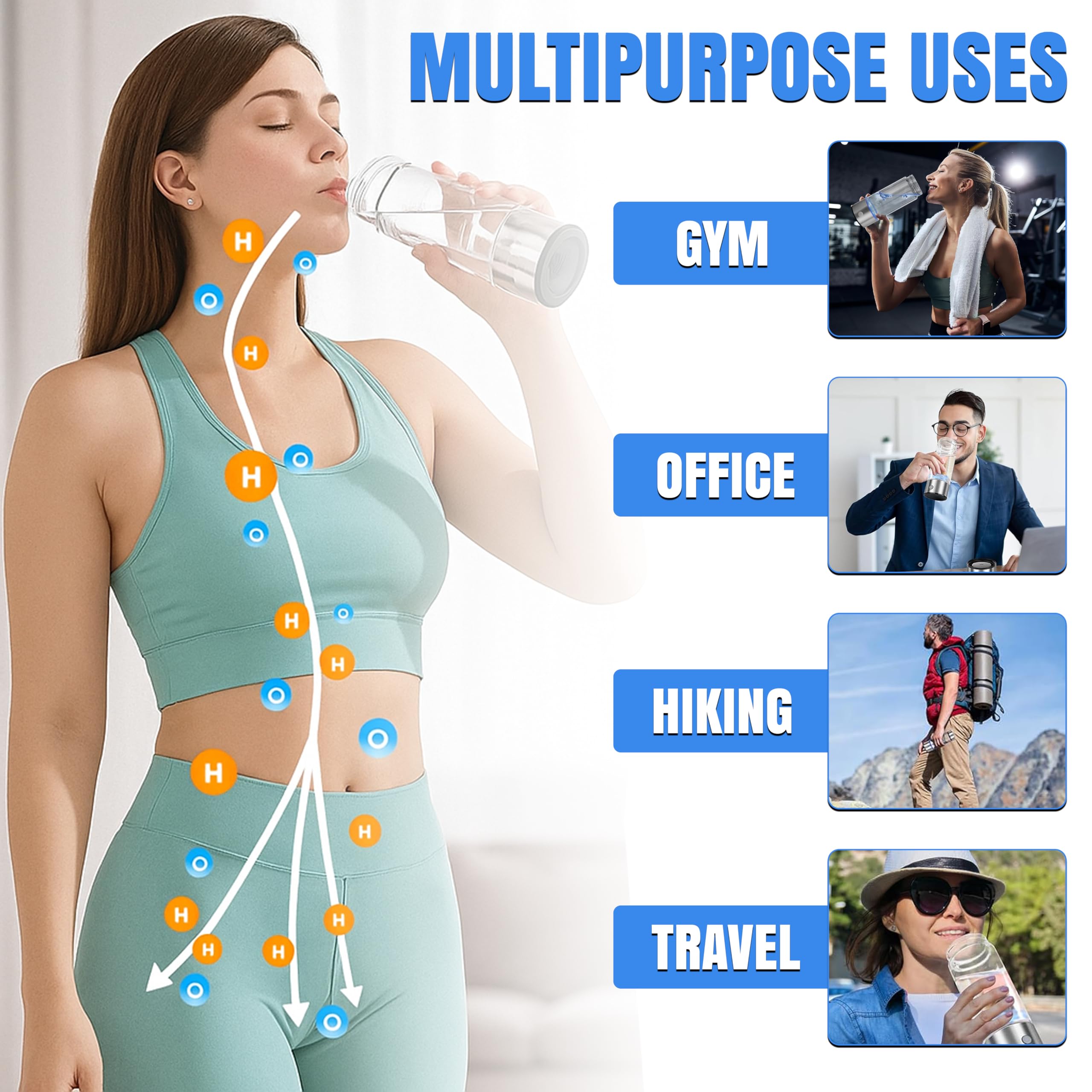 Generador de botella de agua de hidrógeno – Hidrogenación rápida de 3 minutos 1680 PPB, tecnología SPE PEM – Capacidad de 420 ml – Máquina ionizadora recargable portátil – Regalo de atención médica