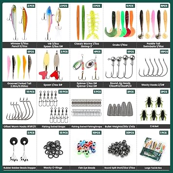 142pcs Fishing Lures Tackle Box Bass Kit with Fishing Techniques Book