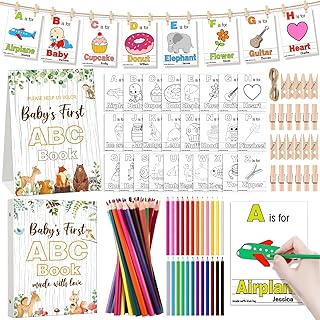 Quzzil Baby Shower Game First ABC Book Baby Shower Activity Keepsake ABC Coloring Guest Book Alternative First Alphabet 26 Alphabet a to Z Coloring Card(Woodland)