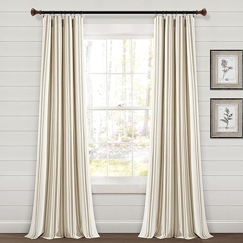 Lush Decor Farmhouse Stripe Yarn Dyed Cotton Window Curtain Panels Neutral 42X84 Set