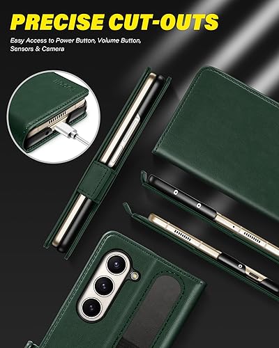 Miniatura 8 de TUCCH Funda tipo cartera para Galaxy Z Fold 5 con soporte para bolígrafo S, bloqueo RFID, función atril, ranuras para tarjetas, funda a prueba de