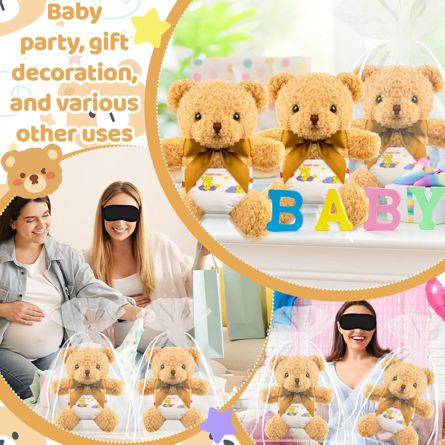 32 Pcs Baby Shower Games Bear Blindfolded Diaper Changing Games Kits with Bear Eye Mask Diapers for Baby Shower Winner Prizes Gifts Bear Party Decoration