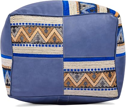 Luxurious Unstuffed Square Linen Pouf, Genuine Leather Pouf Ottoman - Moroccan Bohemian Style Foot Rest,Handmade Prefilled Hassock Footstool For Living Room Bedroom Kid Room - Boho Leather Pouf Cover
