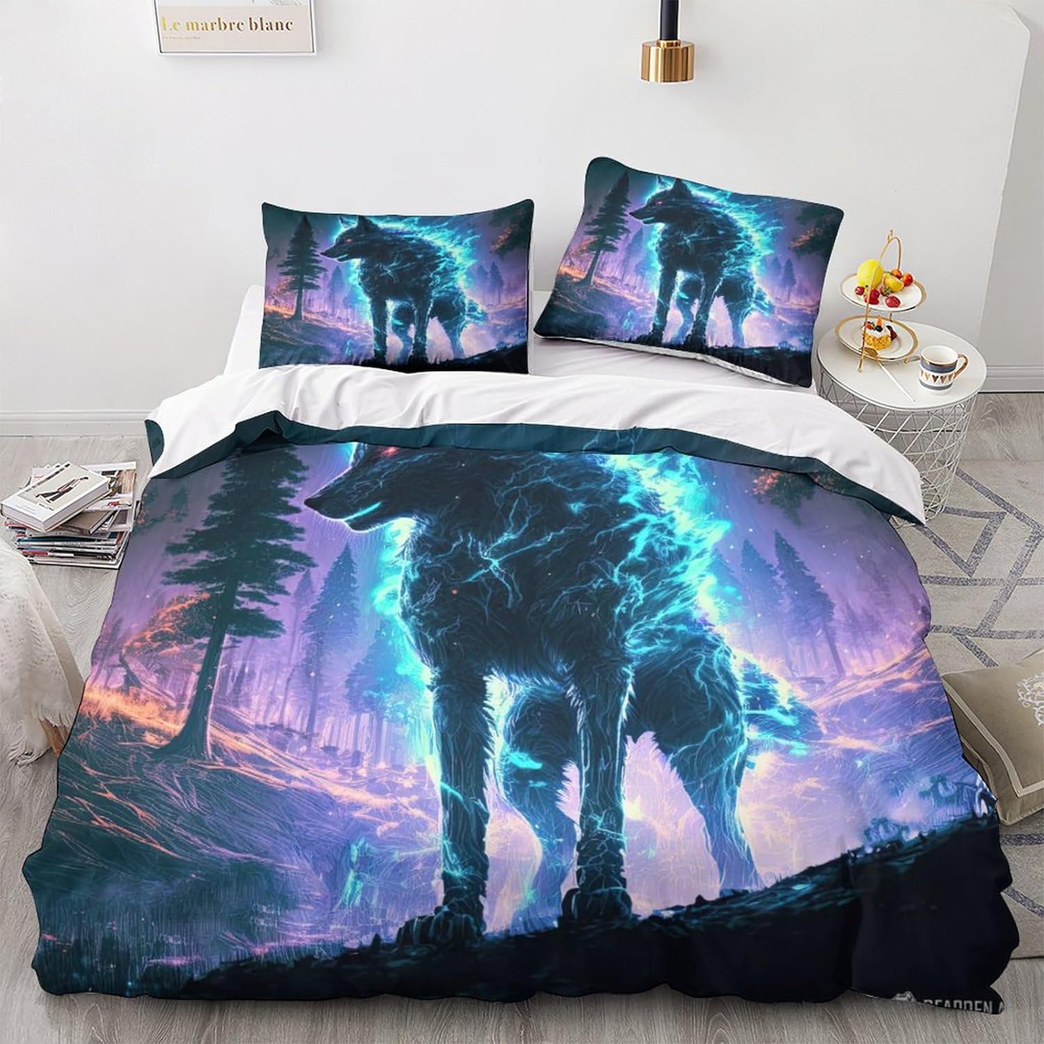 LSORU Spirit Wolf Duvet Cover Bedding Comforter Cover Set Girls 3 Piece