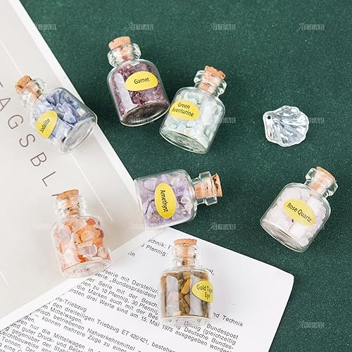 Miniatura 3 de AUEAR Paquete de 18 mini botellas de piedras preciosas con cristales curativos para decoración del hogar
