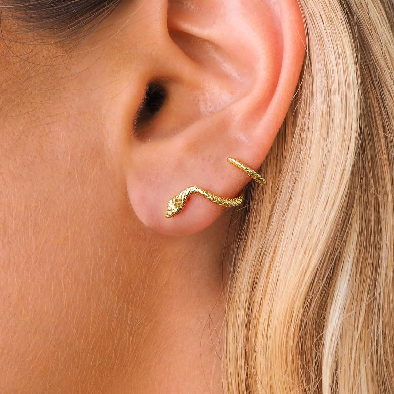 VRIUA Womens Snake Earrings - 14K Gold Plated Serpent Earrings Hypoallergenic Snake Stud Earring Everyday Trendy Jewelry - Image 5