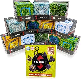 SHASHIBO Shape Shifting Box - STEM Magnetic Fidget Cube That Transforms Into Over 70 Shapes - 12 Assorted Cubes Education Bundle - by Fun in Motion Toys