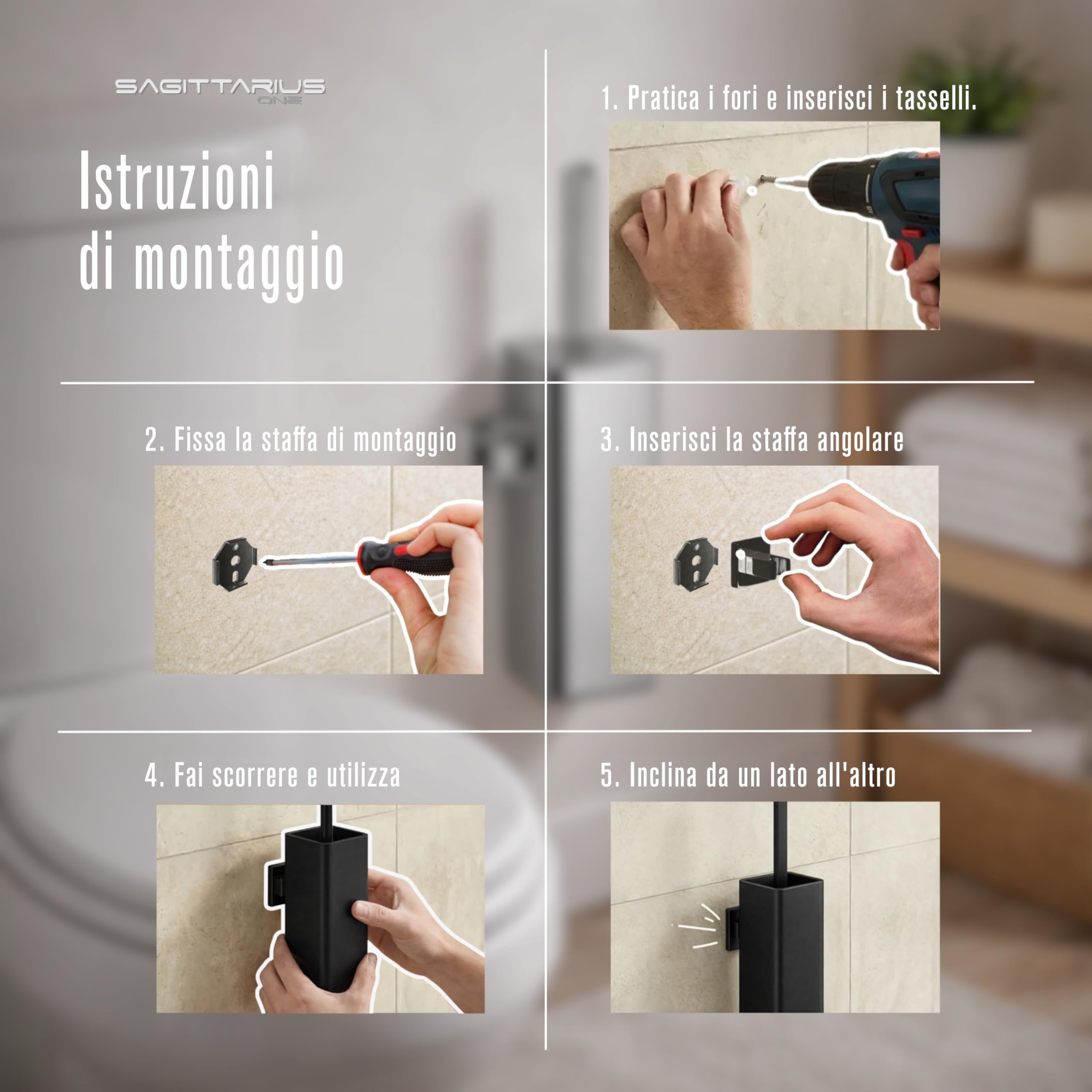 360S1-B Scopino WC Silicone – Spazzola Igienica e Durevole con Supporto in Acciaio Inossidabile SUS304 – Design Moderno – Nero Opaco