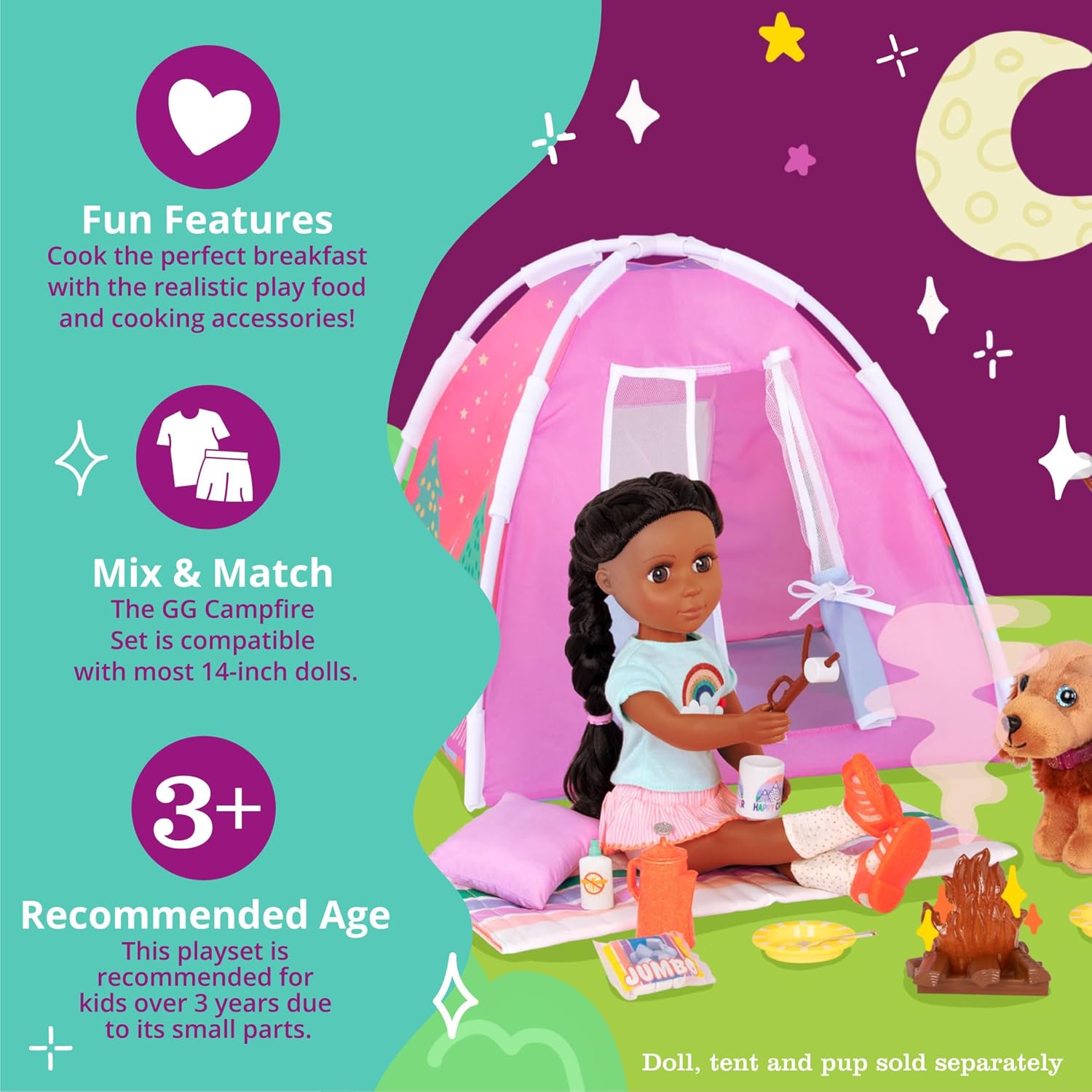 Glitter Girls – 14-Inch Doll Accessories – Campfire & Portable BBQ Grill Set – Marshmallows, Toasting Sticks, and Play Food – 3+ Years– Children’s Toys